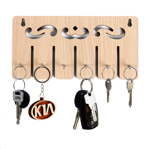 Wooden Key Holder Strip with 6 Hooks
