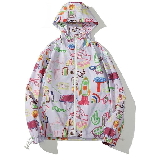 Jacket Men Colorful Graffiti Painting Print Zipper Coats Loose Casual