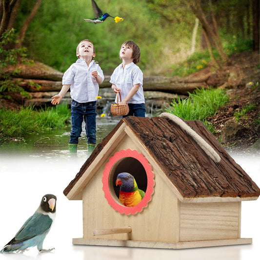 Wooden Bird House – Outdoor Parrot Nesting Box for Breeding & Shelter