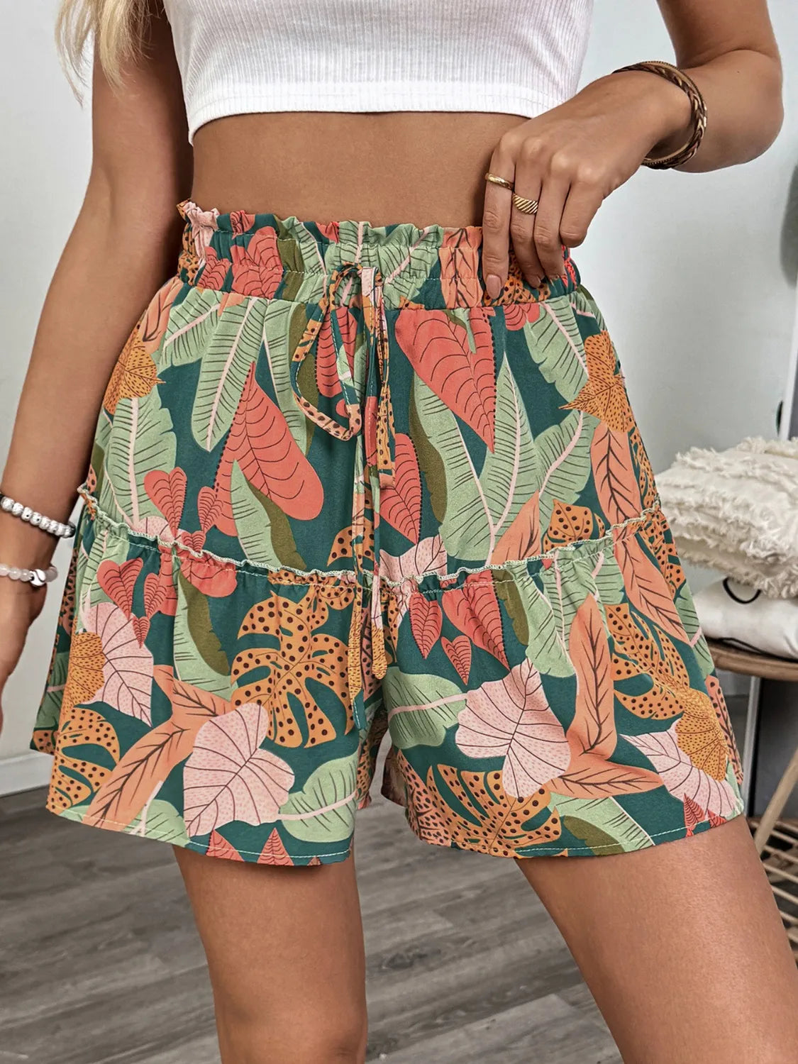 Tropical Print High Waist Shorts