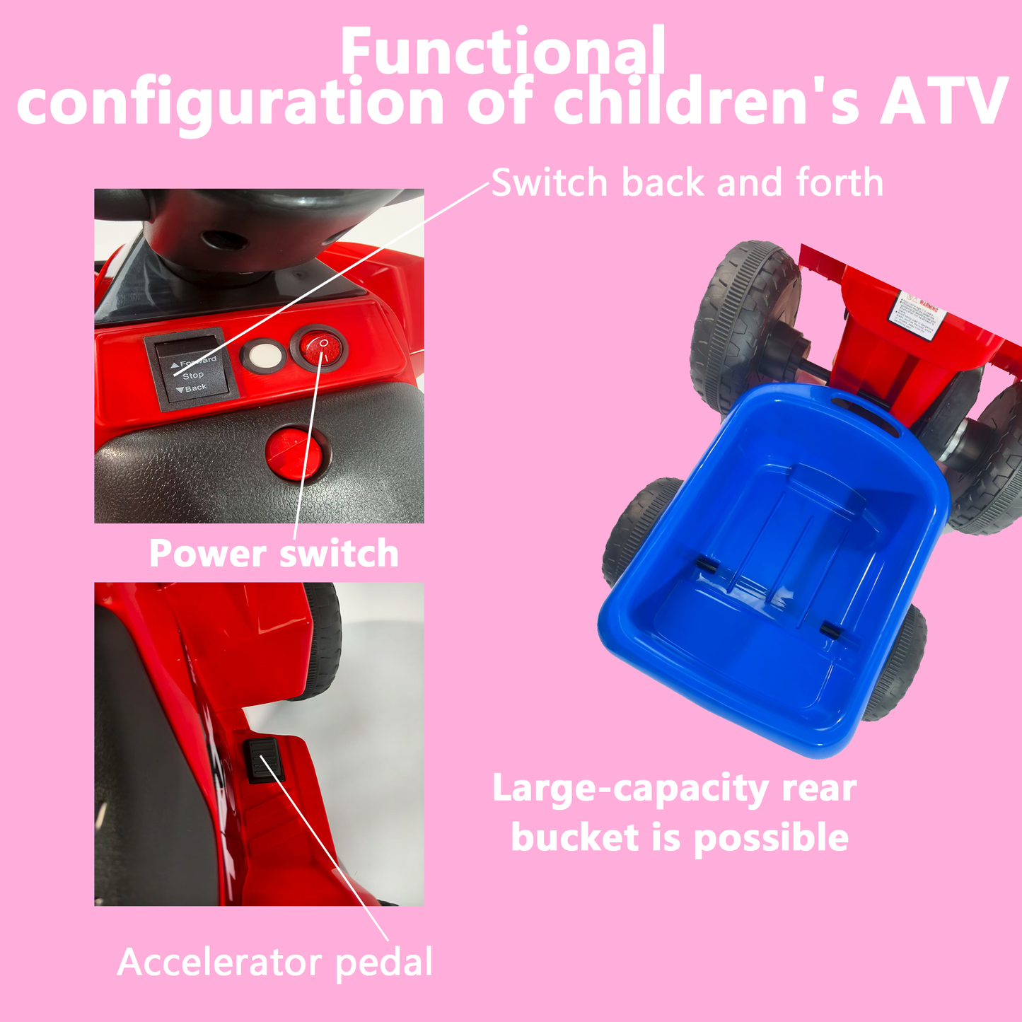 Ride On Toys For Toddlers 1.5-4 Years Old,   With Rear Bucket, Forward
