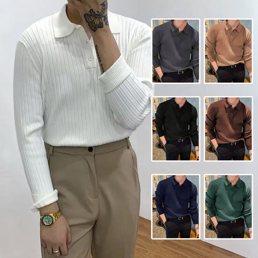 Lapel Texture Stretch Slim Knit Polo Shirt Men Polo Shirt Fashion