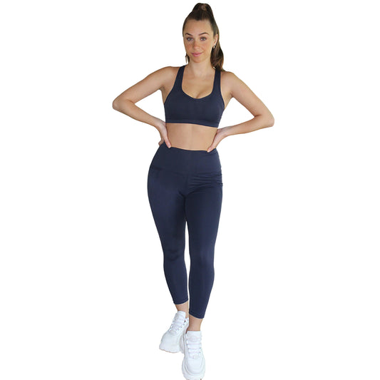 Ananda Racerback Sports Bra - Navy