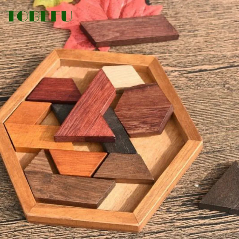 Wooden Geometric Shape Jigsaw Board Puzzles Kids Brain Teaser Non