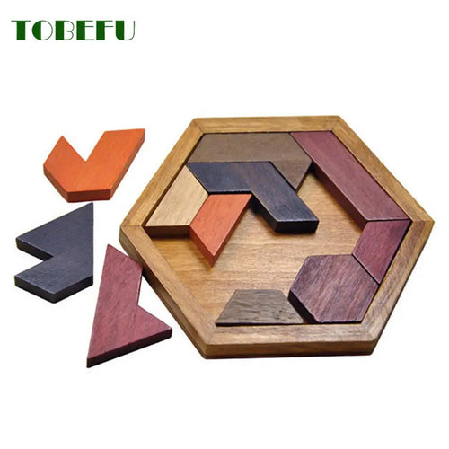 Wooden Geometric Shape Jigsaw Board Puzzles Kids Brain Teaser Non