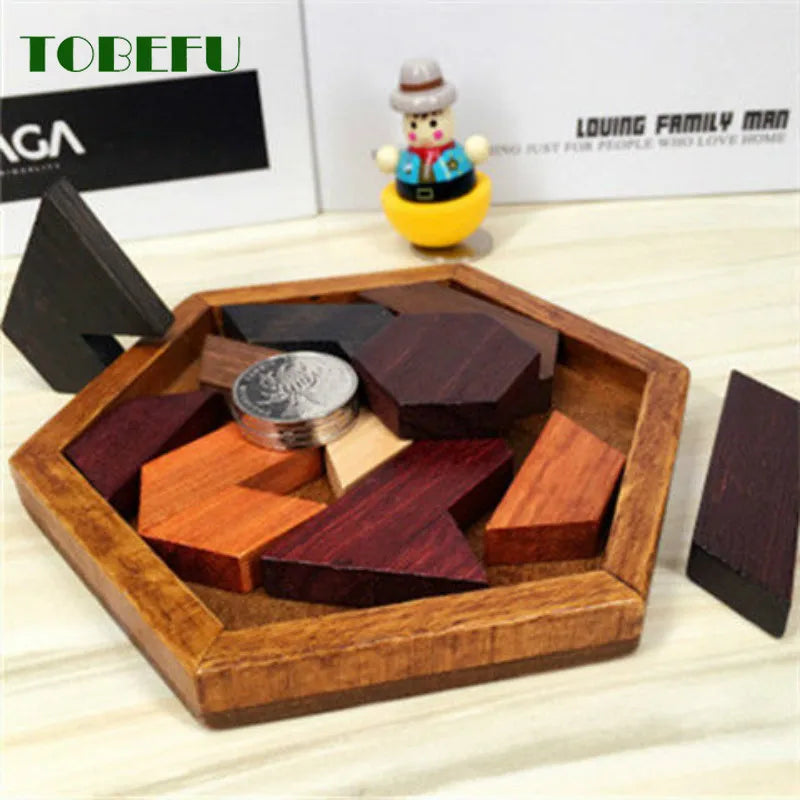 Wooden Geometric Shape Jigsaw Board Puzzles Kids Brain Teaser Non