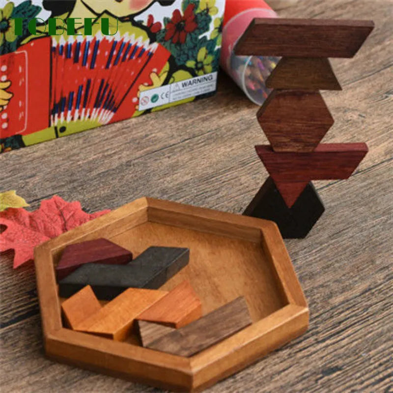 Wooden Geometric Shape Jigsaw Board Puzzles Kids Brain Teaser Non