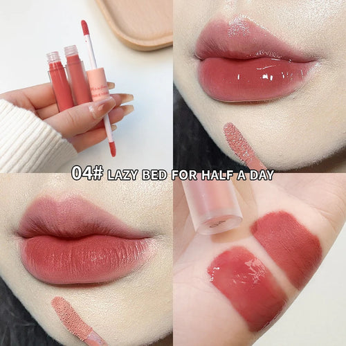Double Headed Lip Gloss Waterproof Moisturizing Durable Mist Matte