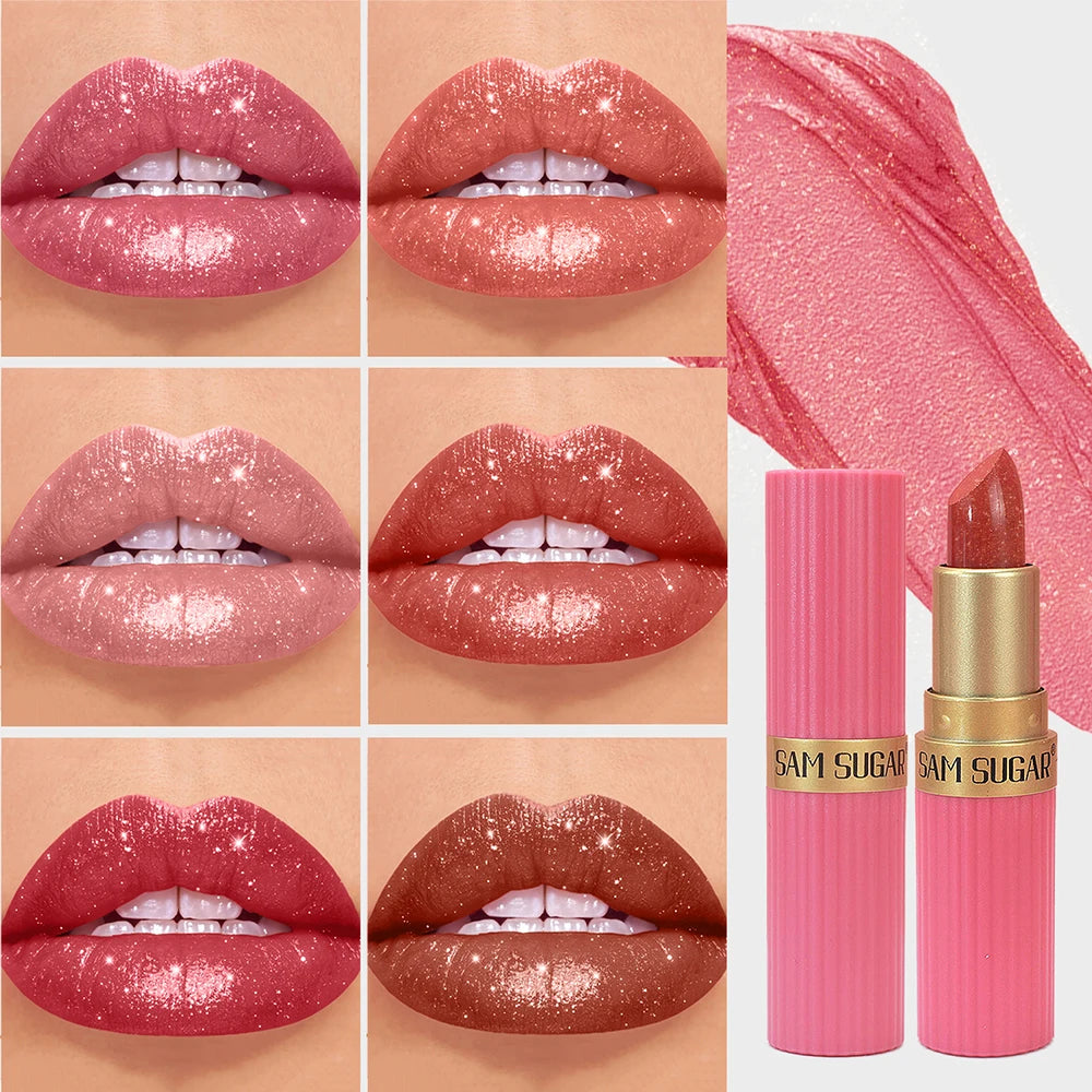 Pearlescent Pink Glitter Velvet Lipstick Metallic Waterproof Long