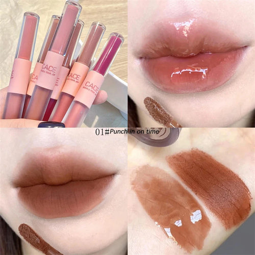 Double Headed Lip Gloss Waterproof Moisturizing Durable Mist Matte