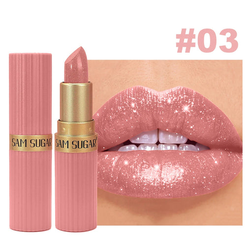 Pearlescent Pink Glitter Velvet Lipstick Metallic Waterproof Long