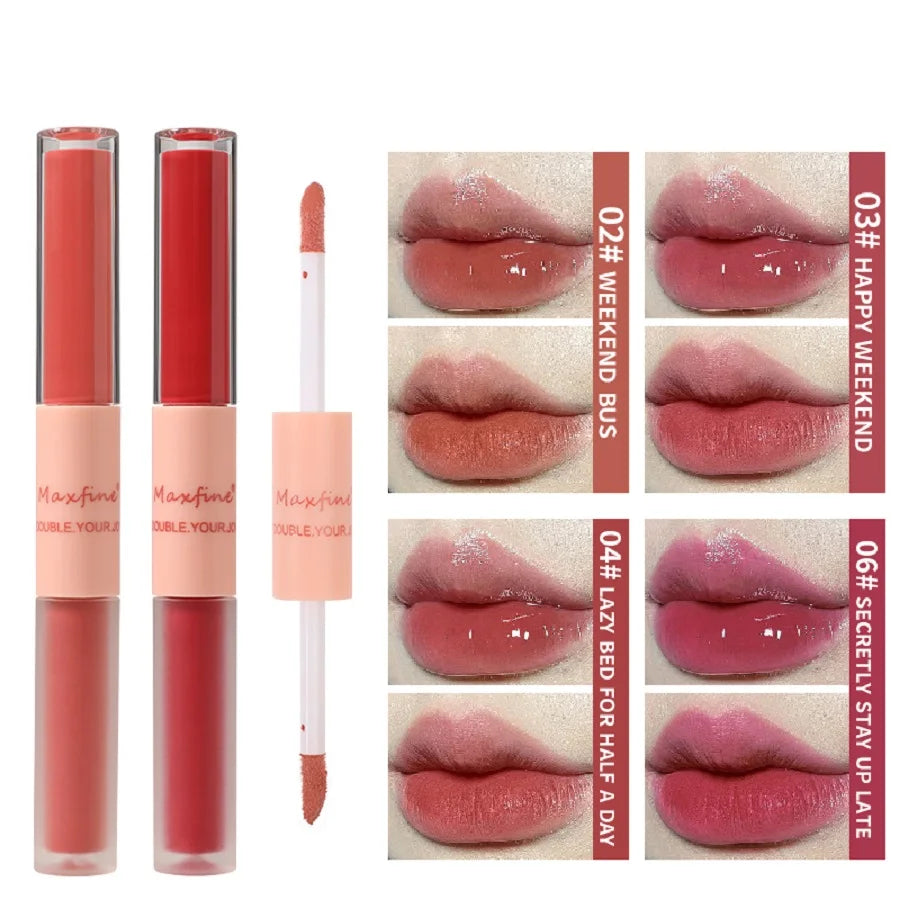 Double Headed Lip Gloss Waterproof Moisturizing Durable Mist Matte