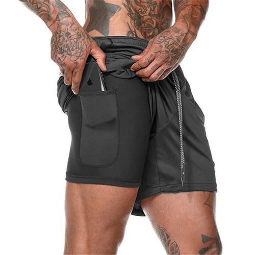 Men Sport Shorts  Sportswear Double-deck Running Shorts 2 In 1 Beach