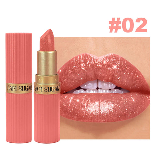 Pearlescent Pink Glitter Velvet Lipstick Metallic Waterproof Long