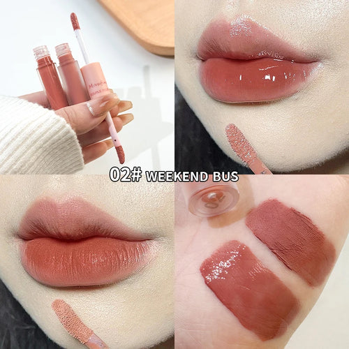 Double Headed Lip Gloss Waterproof Moisturizing Durable Mist Matte