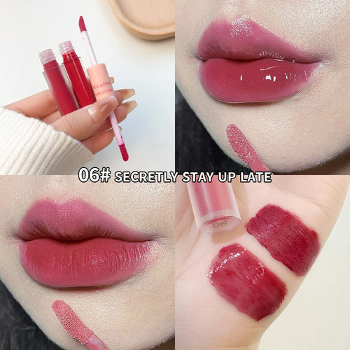 Double Headed Lip Gloss Waterproof Moisturizing Durable Mist Matte
