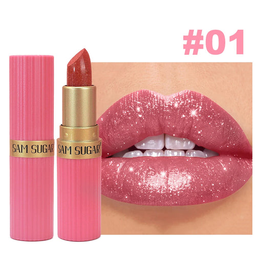 Pearlescent Pink Glitter Velvet Lipstick Metallic Waterproof Long