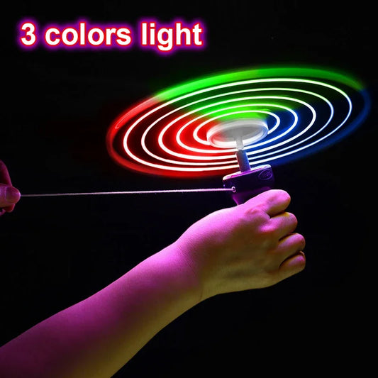 1pc Pull Wire Glow UFO Funny Spinning Flyer Luminous LED Light Handle