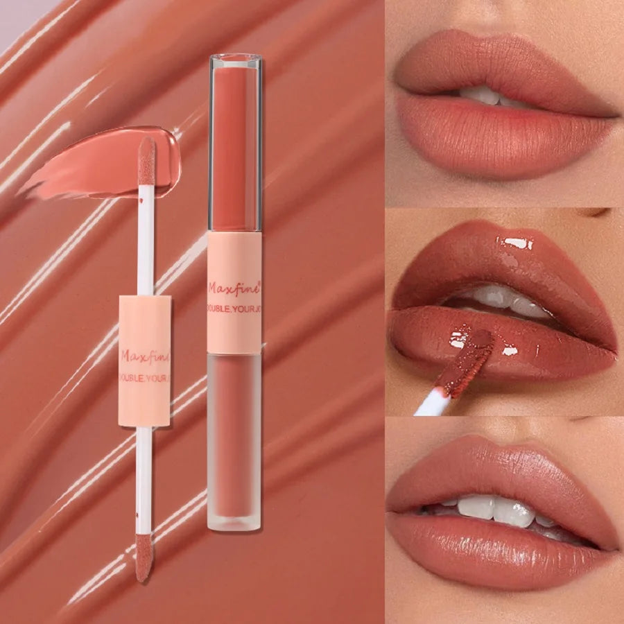 Double Headed Lip Gloss Waterproof Moisturizing Durable Mist Matte