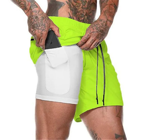 Men Sport Shorts  Sportswear Double-deck Running Shorts 2 In 1 Beach