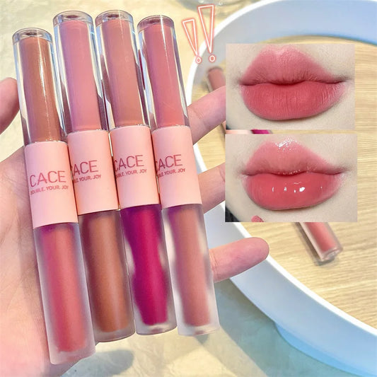Double Headed Lip Gloss Waterproof Moisturizing Durable Mist Matte