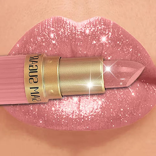 Pearlescent Pink Glitter Velvet Lipstick Metallic Waterproof Long