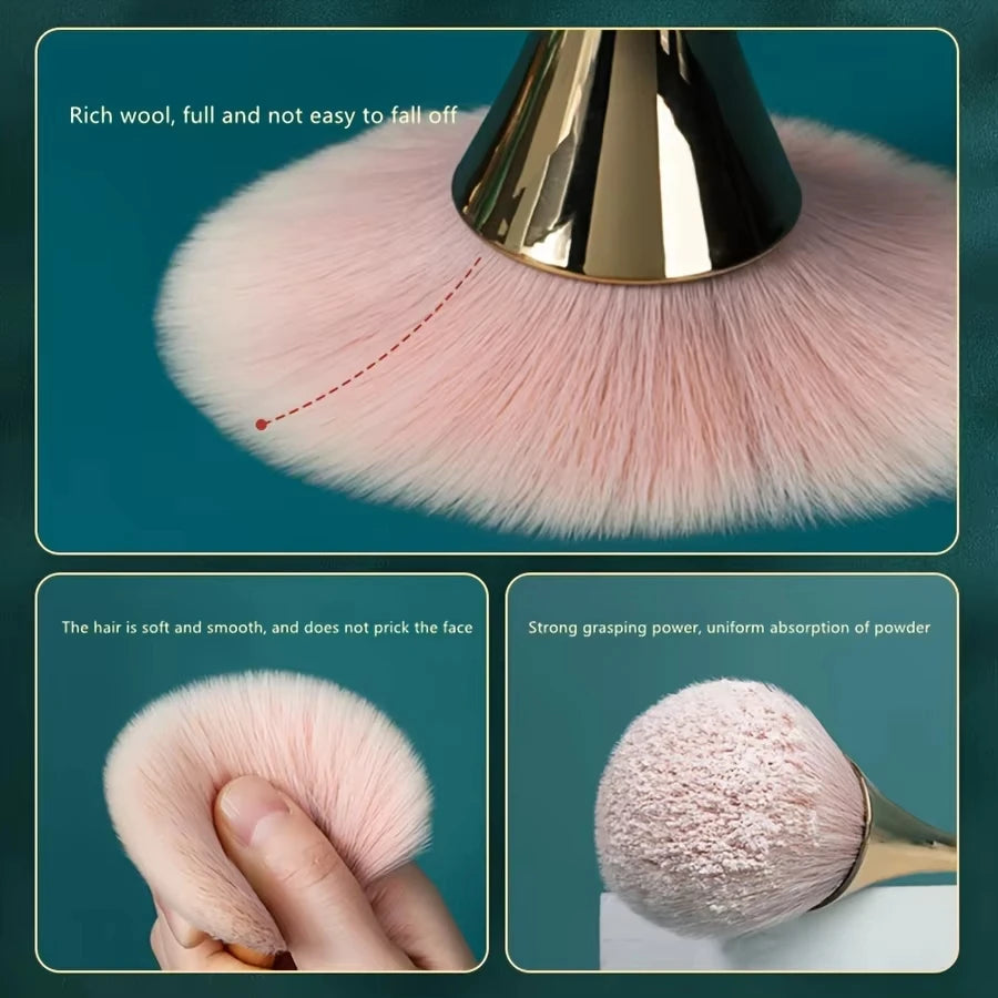 Rose Golden Fan Makeup Brush,Cosmetic Brush Loose Powder Brush