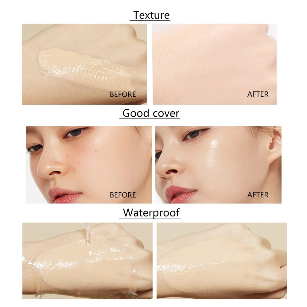Liquid foundation naturally covers flaws without sticking powder,