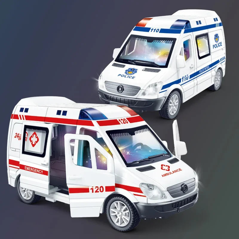 1:32 Mini Car Diecast Ambulance Fire-Truck Policecar Model Sound And