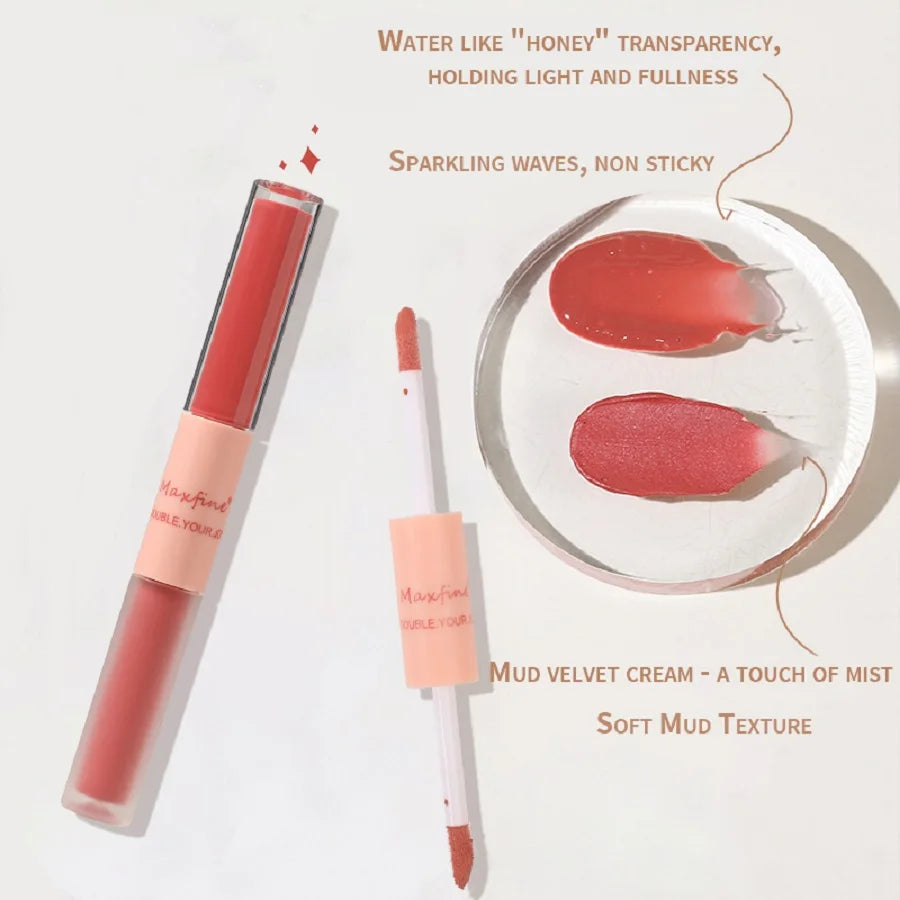 Double Headed Lip Gloss Waterproof Moisturizing Durable Mist Matte