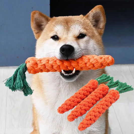 1Pcs Carrot Dog Bite Rope Pet Dog Toys Safe Durable Braided Bite Dog