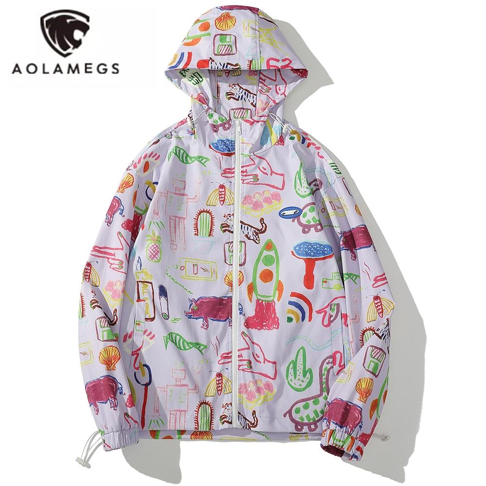 Jacket Men Colorful Graffiti Painting Print Zipper Coats Loose Casual