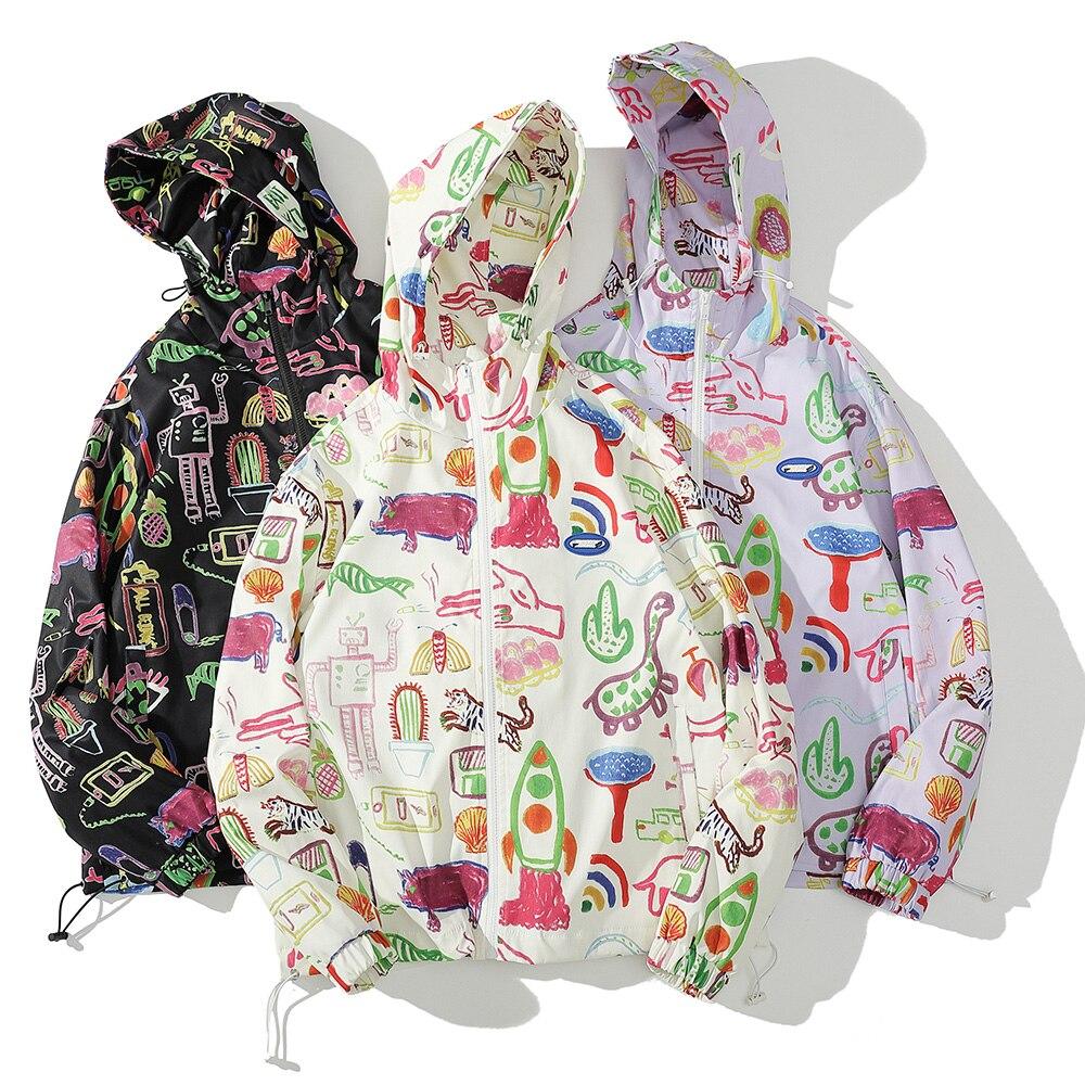 Jacket Men Colorful Graffiti Painting Print Zipper Coats Loose Casual