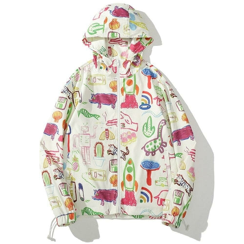 Jacket Men Colorful Graffiti Painting Print Zipper Coats Loose Casual