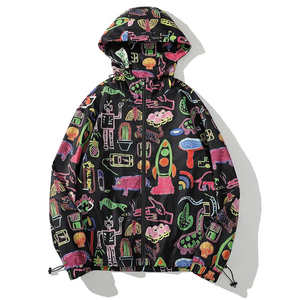 Jacket Men Colorful Graffiti Painting Print Zipper Coats Loose Casual